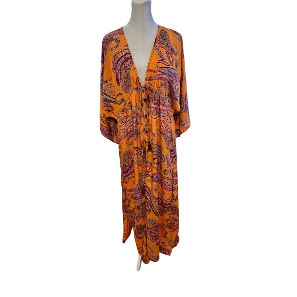 Raga Women's Paisley Swimsuit Cover Small Burnt Orange Boho Long Casual